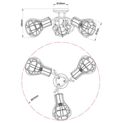 Globo - Lampada a soffitto con 3 punti luce E27/40W/230V