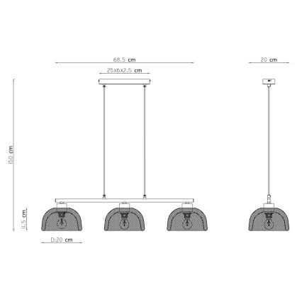 Globo - Lampadario a sospensione con filo 3xE14/40W/230V