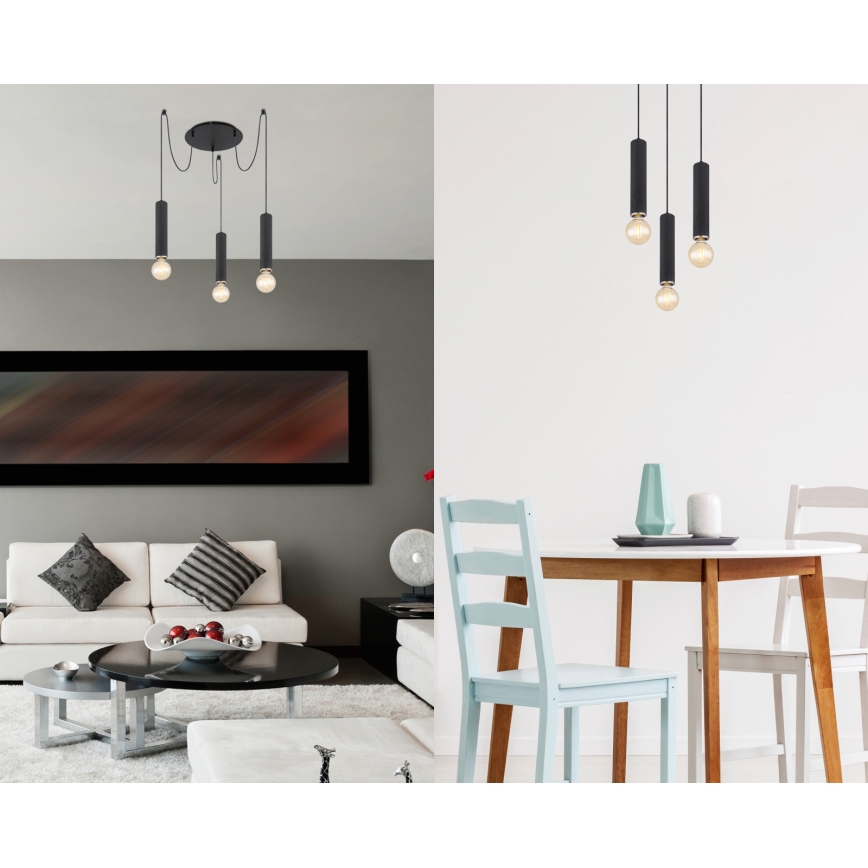 Globo - Lampadario a sospensione con filo 3xE27/60W/230V legno nero