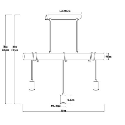 Globo - Lampadario su corda 3xE27/60W/230V