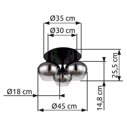 Globo - Lampadario a plafone 3xE27/40W/230V diametro 45 cm nero