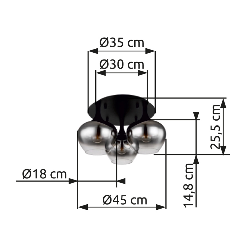 Globo - Lampadario a plafone 3xE27/40W/230V diametro 45 cm nero