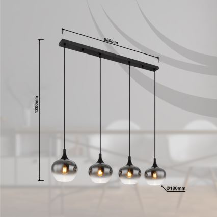 Globo - Lampadario sospeso a cavo 4xE27/40W/230V nero