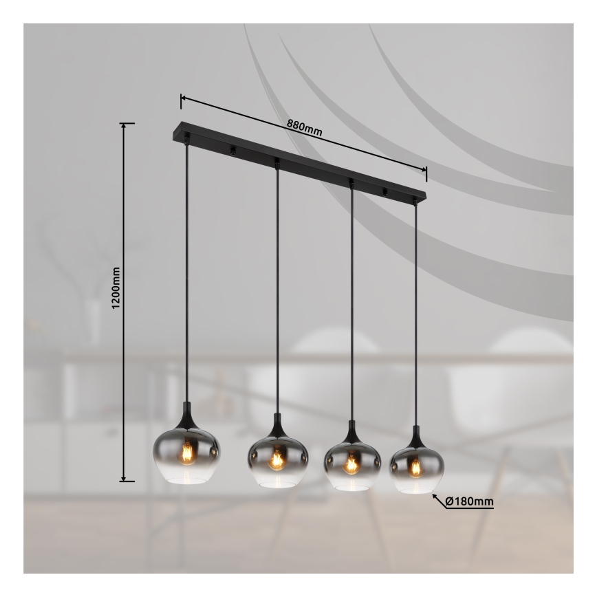 Globo - Lampadario sospeso a cavo 4xE27/40W/230V nero