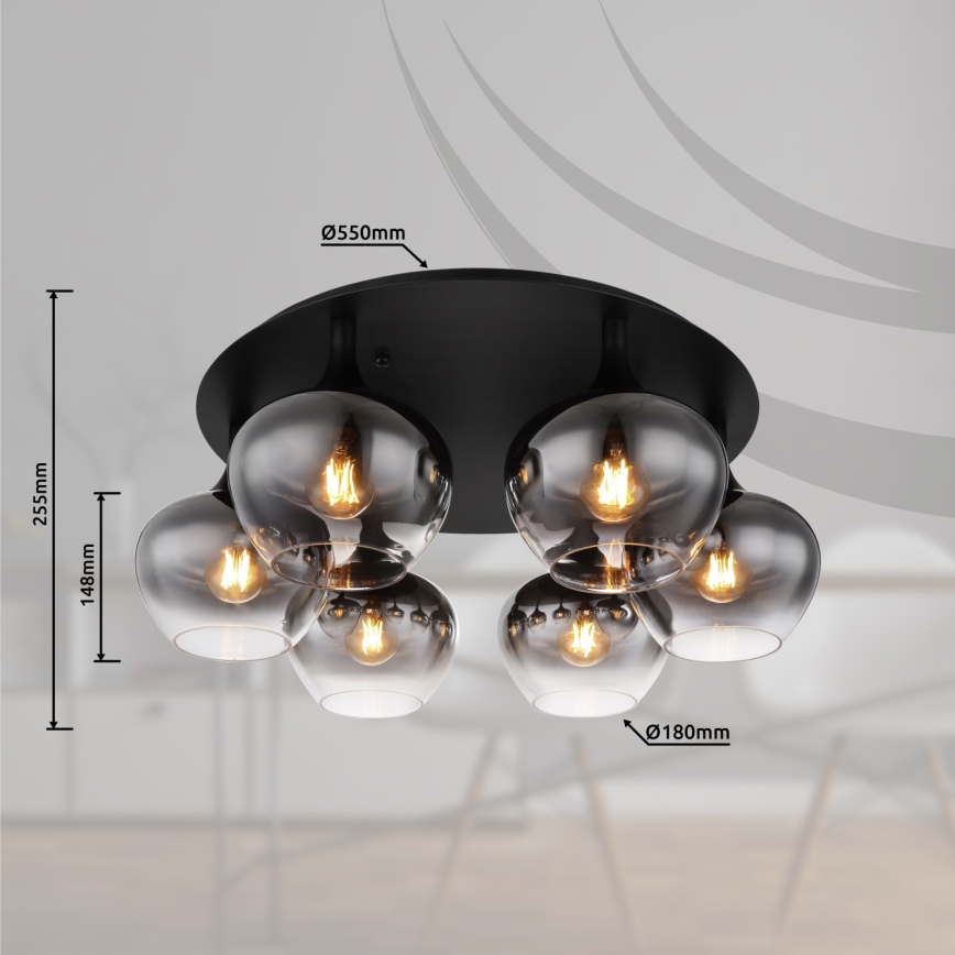Globo - Lampadario a plafone 6xE27/40W/230V Ø 65 cm nero