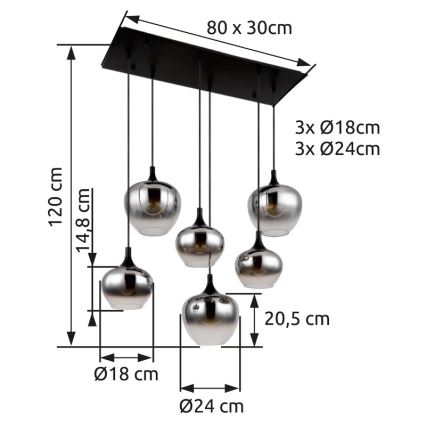 Globo - Lampadario a sospensione con filo 6xE27/40W/230V nero