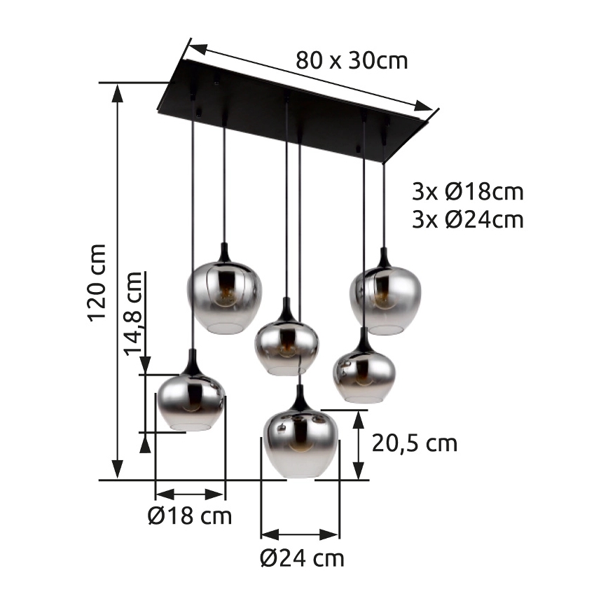 Globo - Lampadario a sospensione con filo 6xE27/40W/230V nero