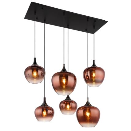 Globo - Lampadario a sospensione con filo 6xE27/40W/230V marrone/fumé