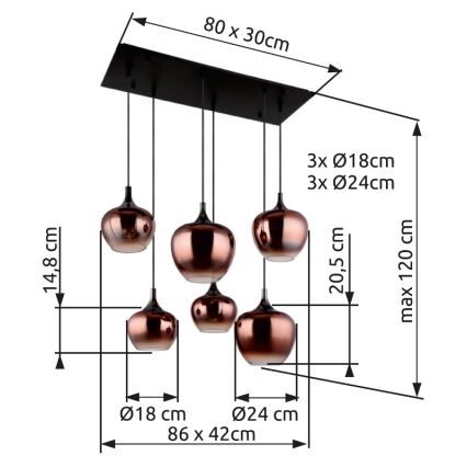 Globo - Lampadario a sospensione con filo 6xE27/40W/230V marrone/fumé