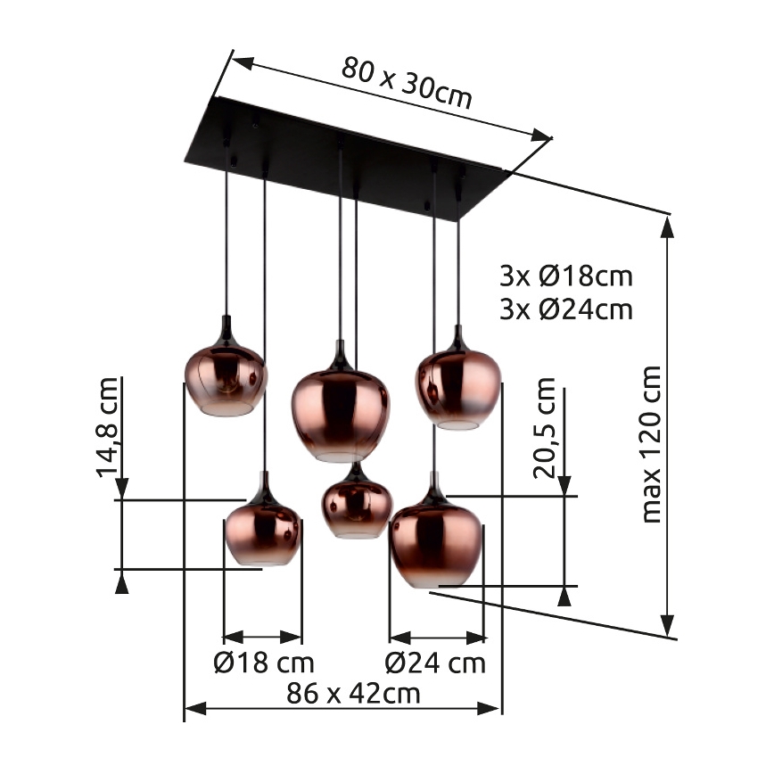 Globo - Lampadario a sospensione con filo 6xE27/40W/230V marrone/fumé