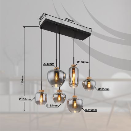 Globo - Lampadario a sospensione su cavo 6xE27/40W/230V, nero