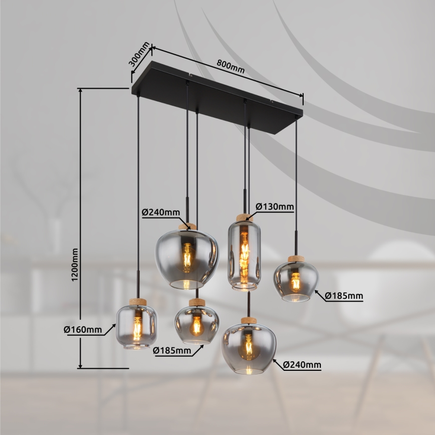 Globo - Lampadario a sospensione su cavo 6xE27/40W/230V, nero