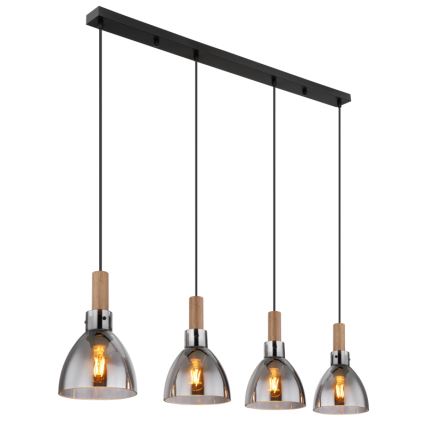 Globo 15550-4H - Lampadario a sospensione su cavo MATTEA 4xE27/6W/230V nero/fumé