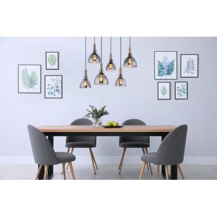 Globo - Lampadario a sospensione con cavo 6xE27/6W/230V nero/fumé