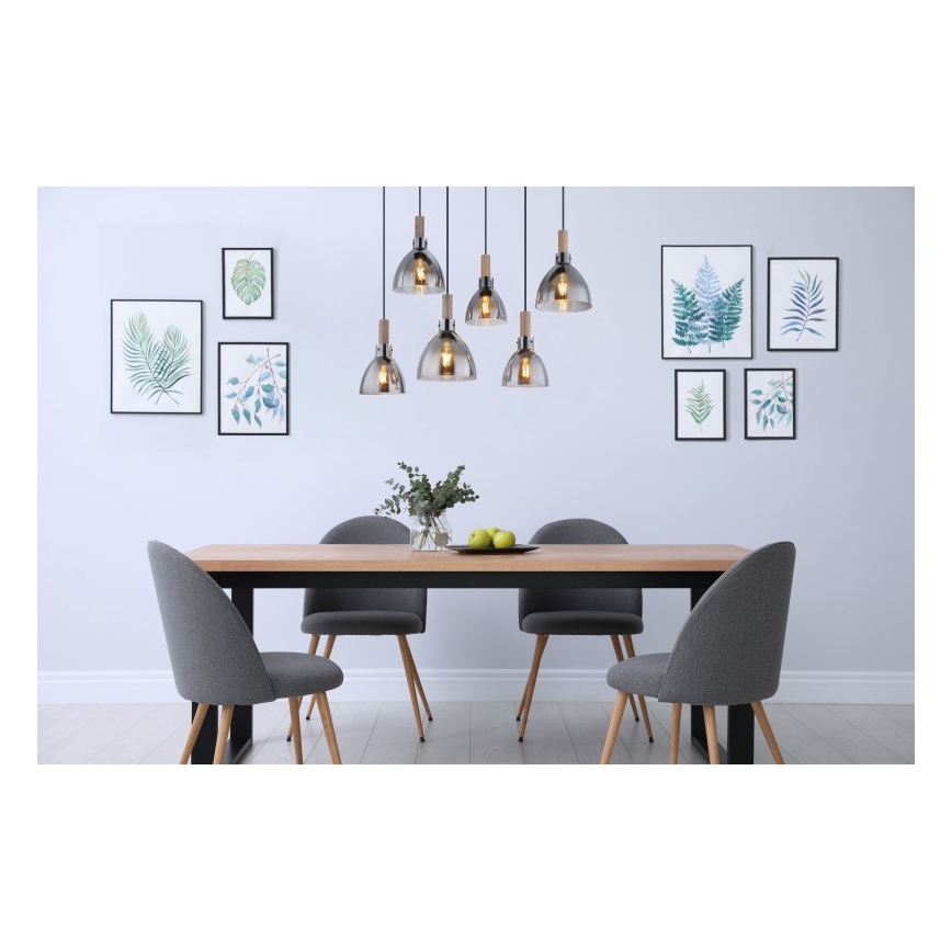 Globo - Lampadario a sospensione con cavo 6xE27/6W/230V nero/fumé