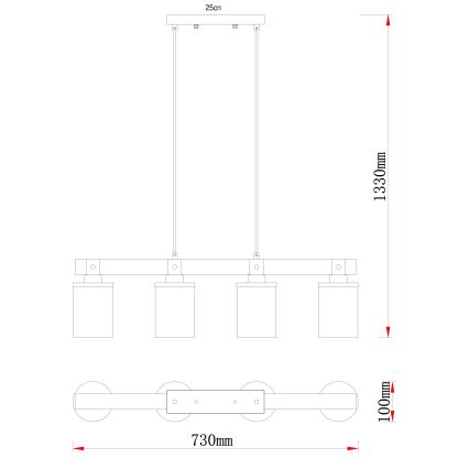 Globo - Lampadario a sospensione con filo 4xE27/60W/230V quercia