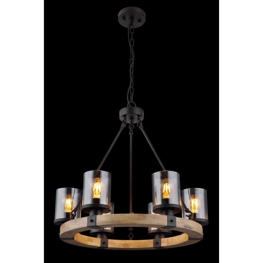 Globo - Lampadario a sospensione con catena 6xE27/60W/230V quercia