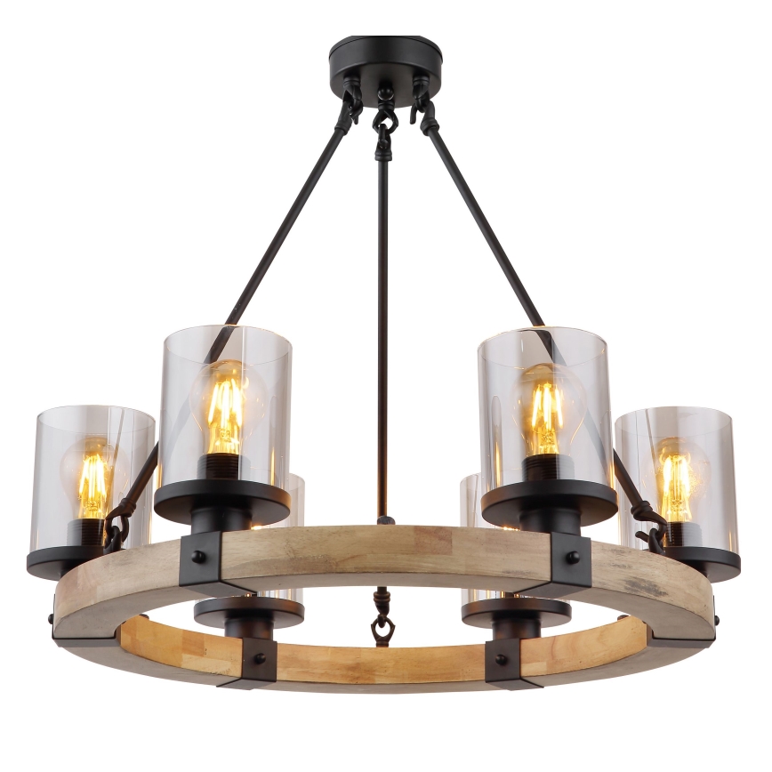Globo - Lampadario a sospensione con catena 6xE27/60W/230V quercia