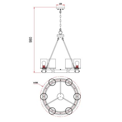 Globo - Lampadario a sospensione con catena 6xE27/60W/230V quercia