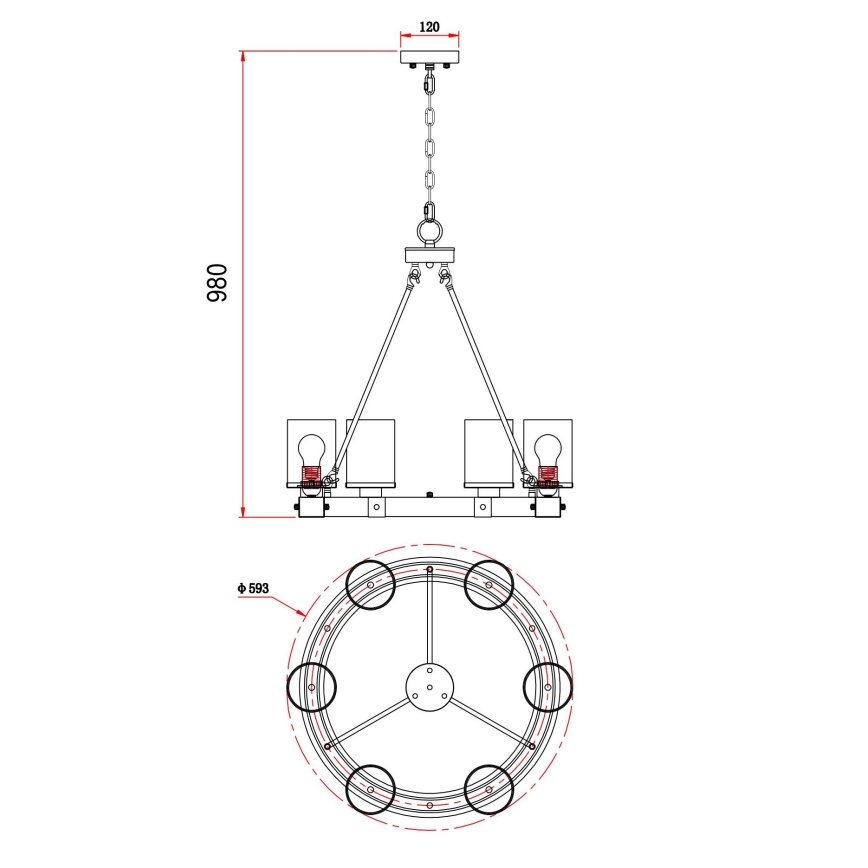 Globo - Lampadario a sospensione con catena 6xE27/60W/230V quercia