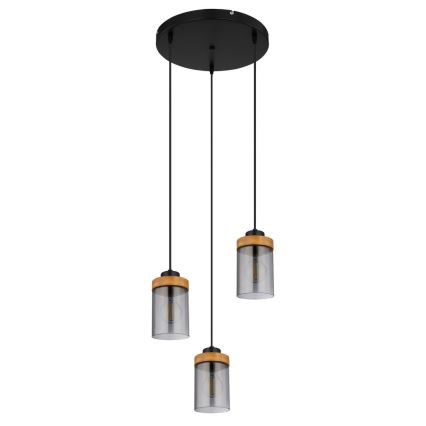 Globo - Lampadario a sospensione con filo 3xE27/40W/230V metallo/legno