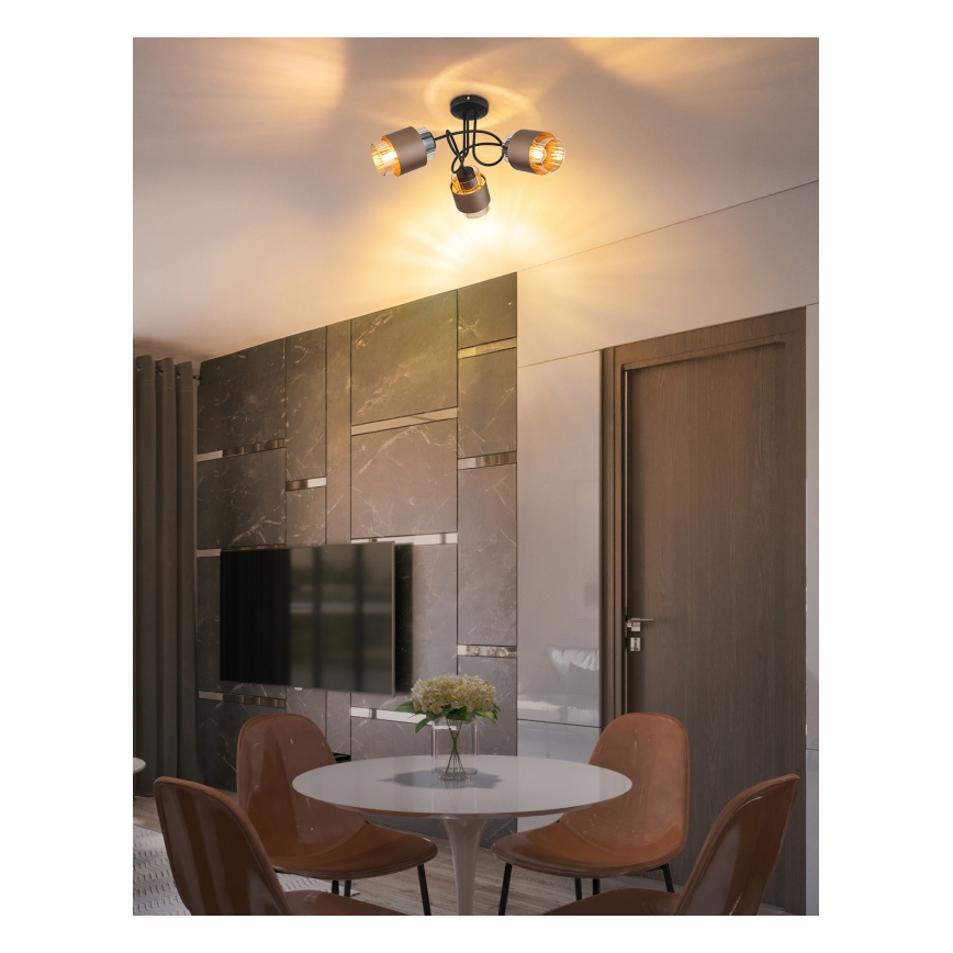 Globo - Plafoniera da soffitto 3xE27/40W/230V nero/bronzo