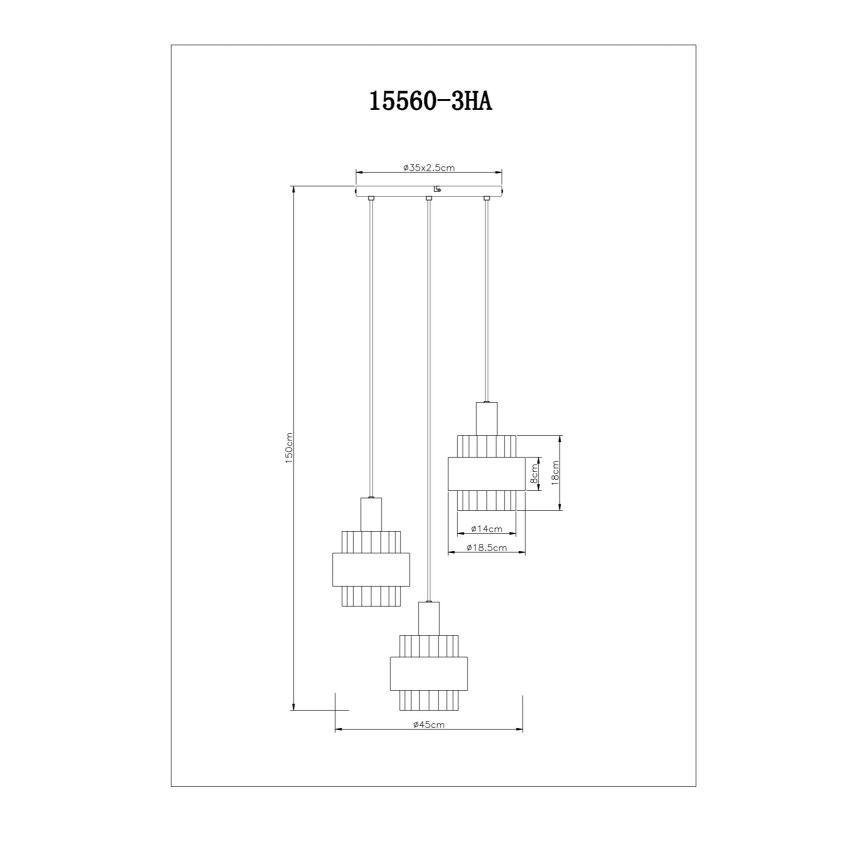 Globo - Lampadario a sospensione con filo 3xE27/60W/230V diametro 45 cm