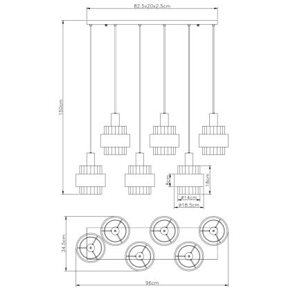 Globo - Lampadario sospeso con cavo 6xE27/60W/230V