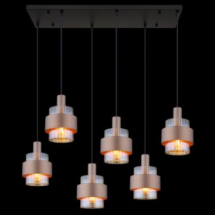 Globo - Lampadario a cavo 6xE27/60W/230V marrone