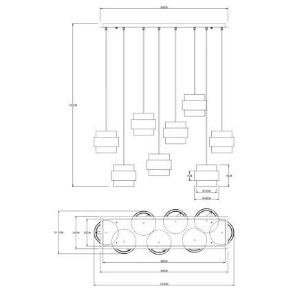 Globo - Lampadario a sospensione con filo 8xE27/60W/230V