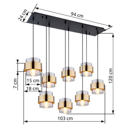 Globo - Lampadario a sospensione con filo 8xE27/60W/230V