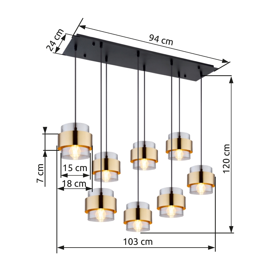 Globo - Lampadario a sospensione con filo 8xE27/60W/230V