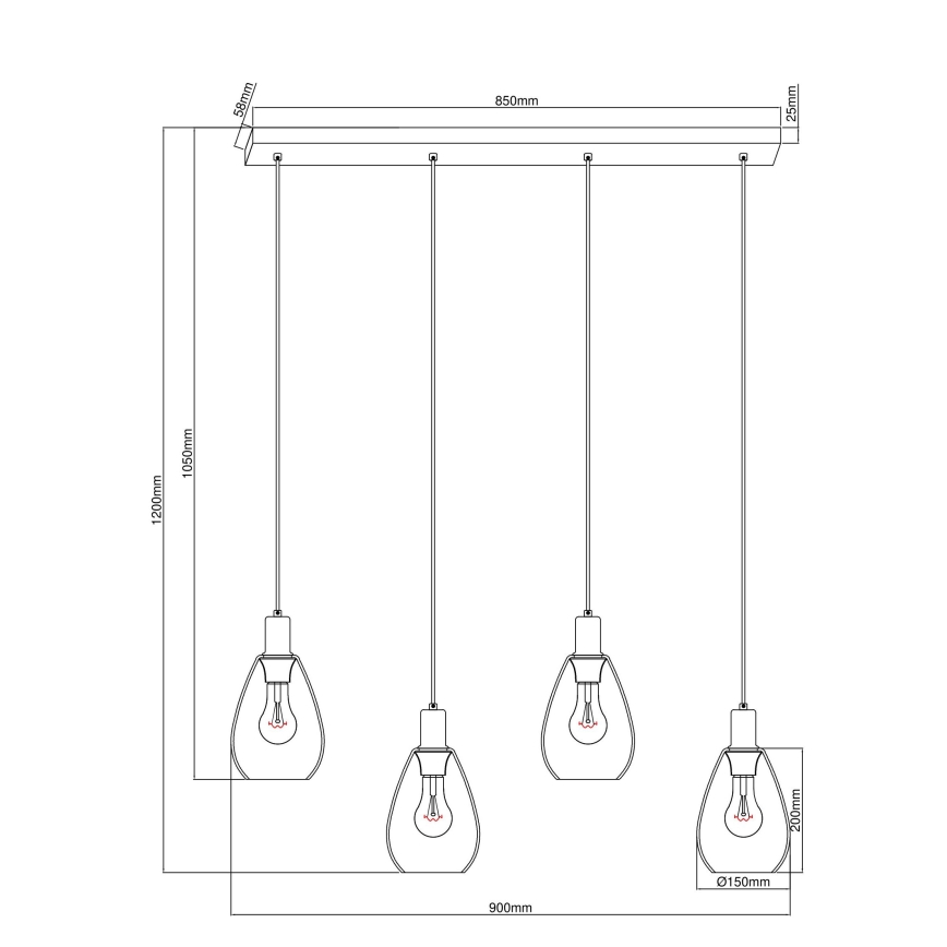 Globo - Lampadario a sospensione con filo 4xE27/40W/230V ottone