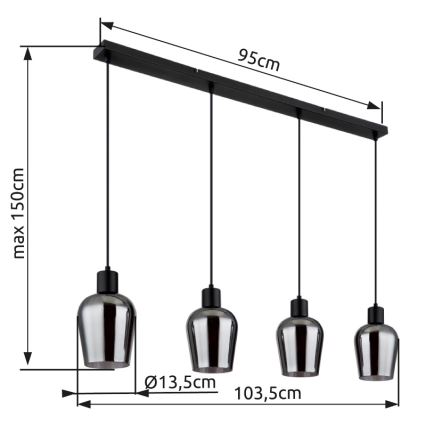 Globo - Lampadario a sospensione con filo 4xE27/40W/230V nero