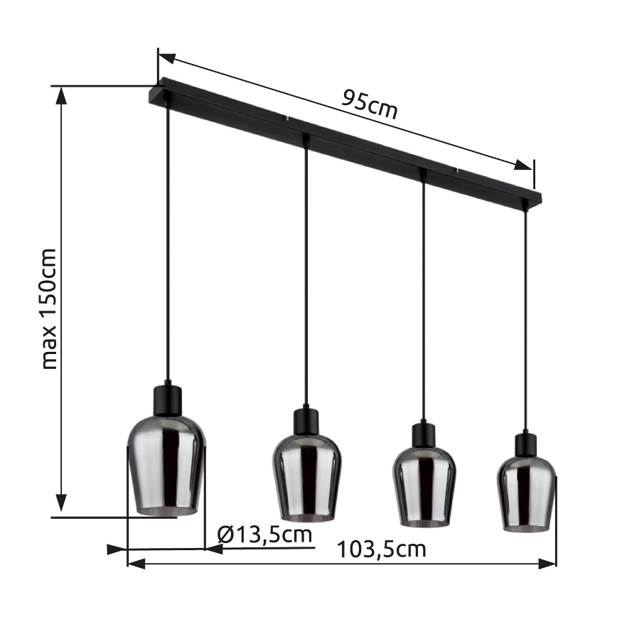 Globo - Lampadario a sospensione con filo 4xE27/40W/230V nero