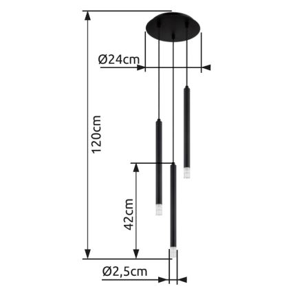 Globo - Lampadario a sospensione con filo 3xG9/4W/230V diametro 24 cm nero