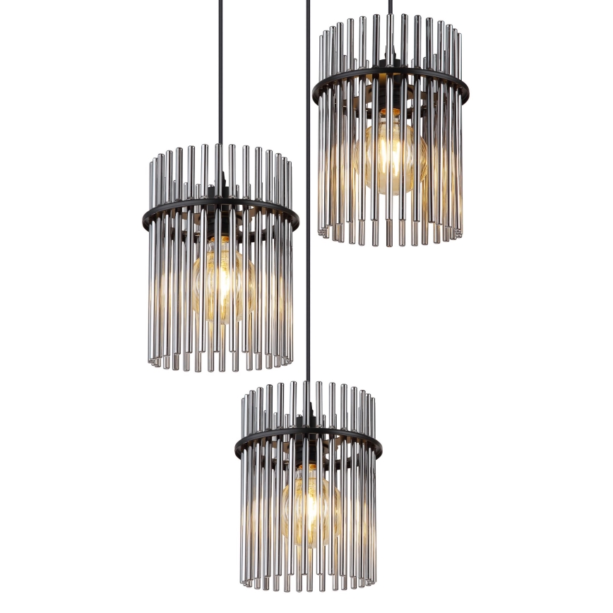 Globo - Lampadario a sospensione con filo 3xE27/60W/230V diametro 47 cm nero