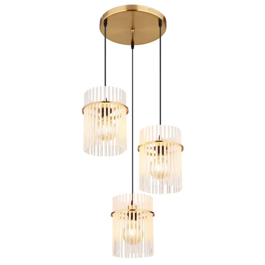 Globo - Lampadario a sospensione con filo 3xE27/60W/230V diametro 47 cm oro