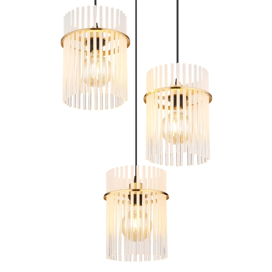 Globo - Lampadario a sospensione con filo 3xE27/60W/230V diametro 47 cm oro