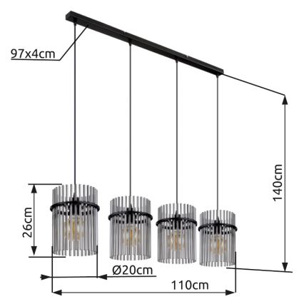 Globo - Lampadario a sospensione con filo 4xE27/60W/230V nero