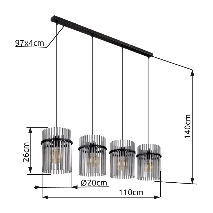 Globo - Lampadario a sospensione con filo 4xE27/60W/230V nero