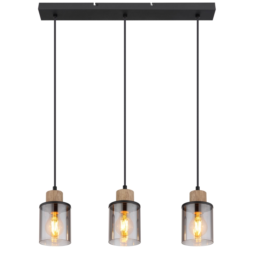 Globo - Lampadario a sospensione con filo 3xE27/15W/230V quercia