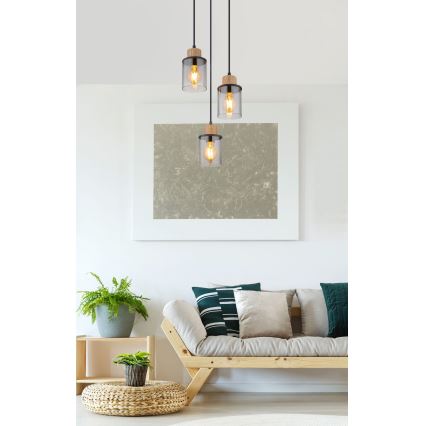 Globo - Lampadario a sospensione con filo 3xE27/15W/230V diametro 27 cm quercia