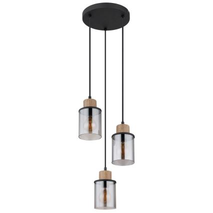 Globo - Lampadario a sospensione con filo 3xE27/15W/230V diametro 27 cm quercia