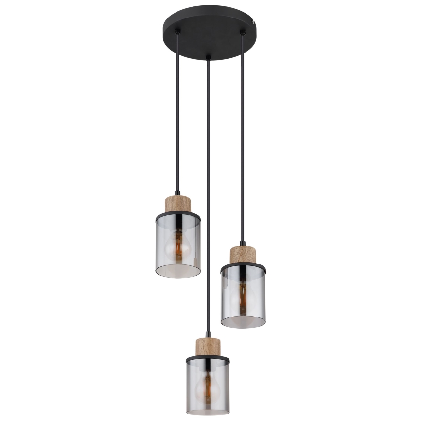 Globo - Lampadario a sospensione con filo 3xE27/15W/230V diametro 27 cm quercia