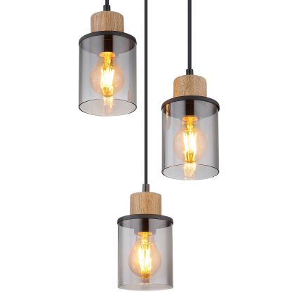 Globo - Lampadario a sospensione con filo 3xE27/15W/230V diametro 27 cm quercia