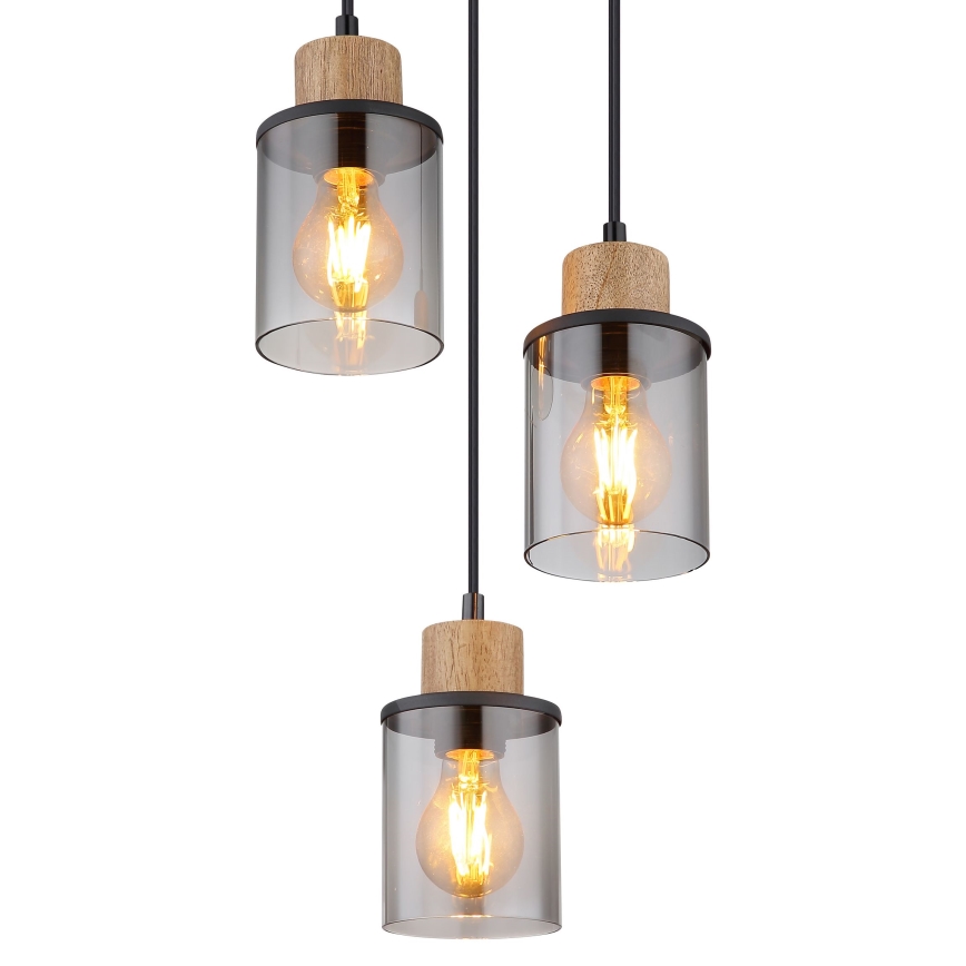 Globo - Lampadario a sospensione con filo 3xE27/15W/230V diametro 27 cm quercia