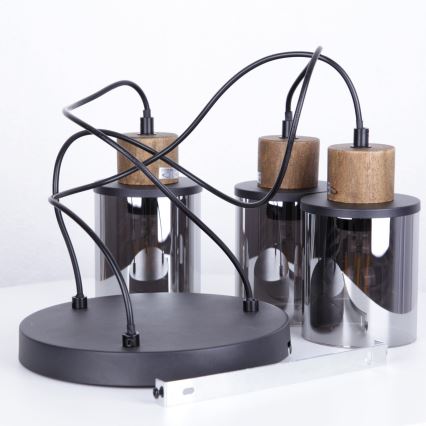 Globo - Lampadario a sospensione con filo 3xE27/15W/230V diametro 27 cm quercia