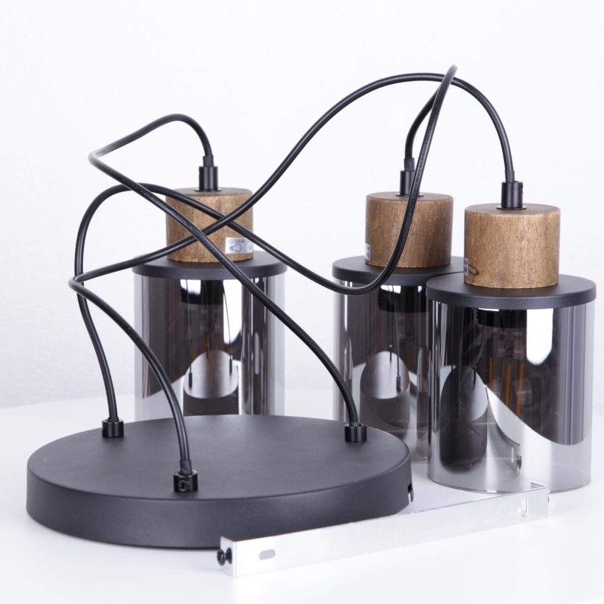 Globo - Lampadario a sospensione con filo 3xE27/15W/230V diametro 27 cm quercia