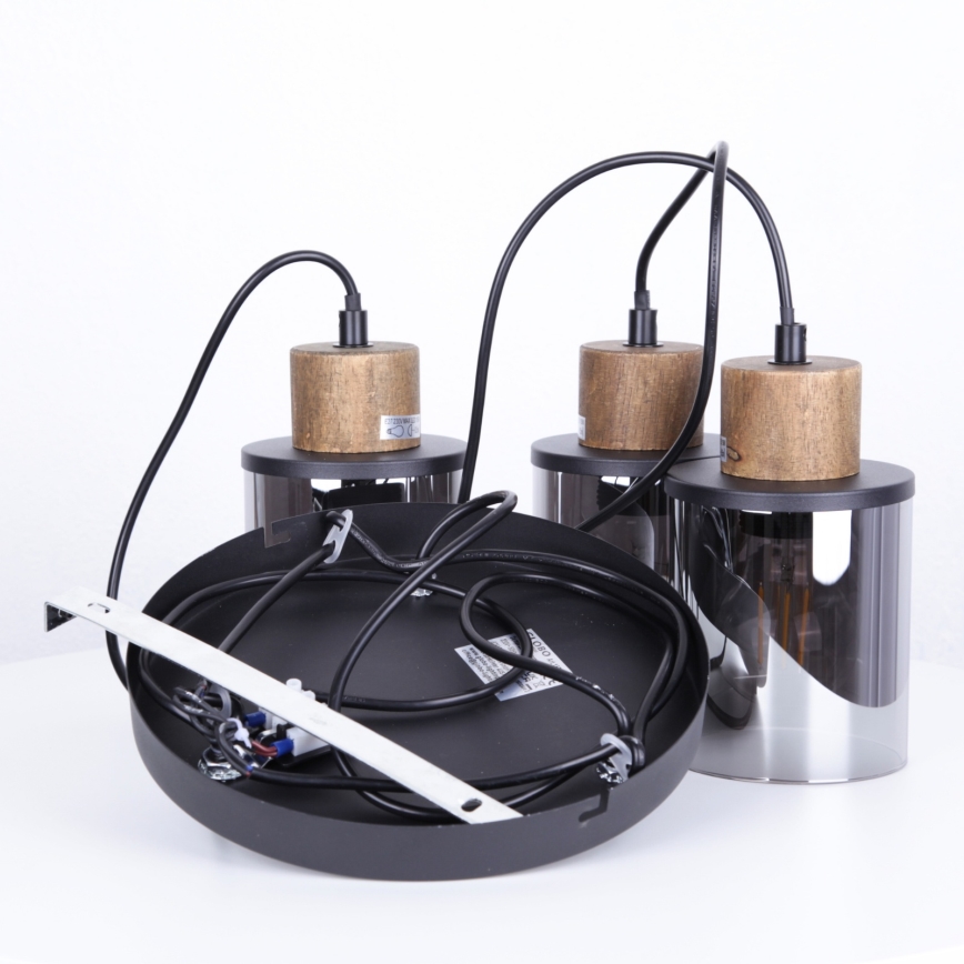 Globo - Lampadario a sospensione con filo 3xE27/15W/230V diametro 27 cm quercia